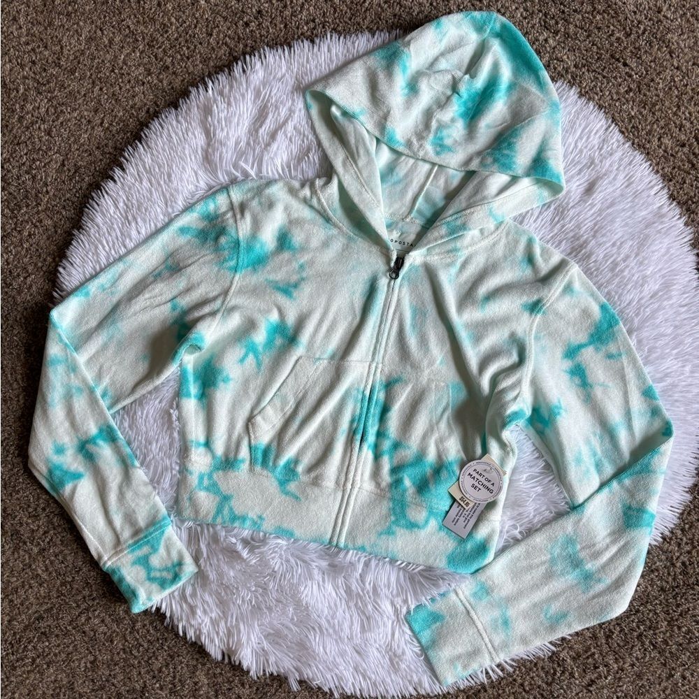 Aeropostale Terrycloth Jacket Blue White Tie Dye New Womens Size Medium
